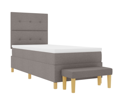 Cama con Somier  con Colchón y Banco Taupe 100x200 cm Tela