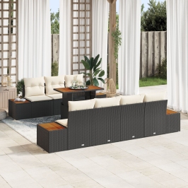 Conjunto de Comedor de Jardín  de 8 Piezas con Cojines en Ratán Negro Acacia