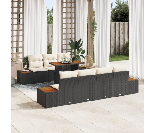 Conjunto de Comedor de Jardín  de 8 Piezas con Cojines en Ratán Negro Acacia