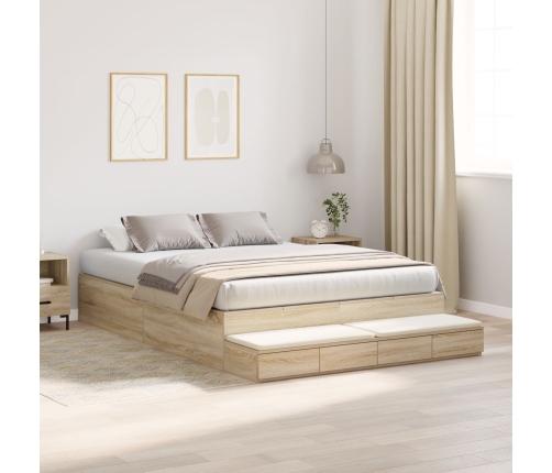 Cama con Almacenamiento  Roble de Sonoma Madera Elaborada