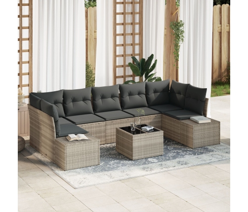 Set de sofá de jardín de 8 piezas con cojines gris claro poliratán