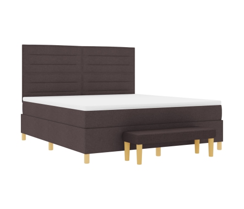 Cama Box Spring  con colchón y banco Marrón Oscuro 180x200 cm Tela