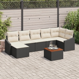 Juego de Sofás de Jardín de 8 Piezas con Cojines Negro Rattan Sintético Acacia