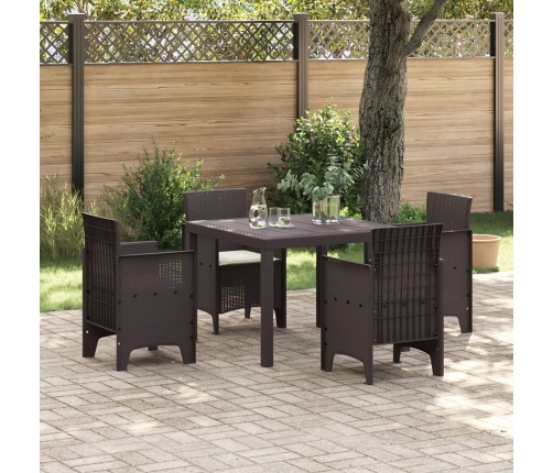 Juego de Comedor de Jardín de 5 Piezas  con Cojines Marrón Ratán Sintético
