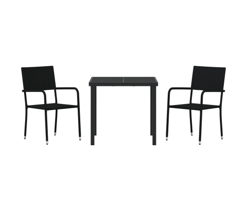 Set de comedor de jardín  de 3 piezas de ratán polimérico negro