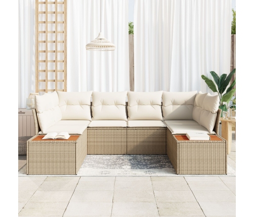 Juego de Sofá de Jardín de 6 Piezas con Cojines Beige Poli Rattan Acacia