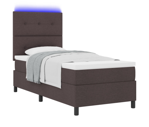 Cama con Somier  con Colchón & Luz LED Marrón Oscuro 90x200 cm Tela