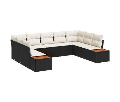 Set de Sofá de Jardín  de 9 Piezas con Cojines Negro Poliratán Acacia