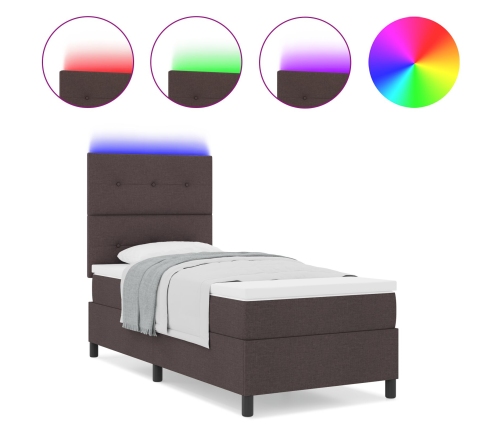 Cama con Somier  con Colchón & Luz LED Marrón Oscuro 90x200 cm Tela