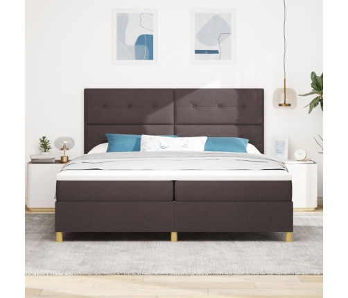 Cama con Box Spring  Marrón Oscuro 200x200 cm Tela