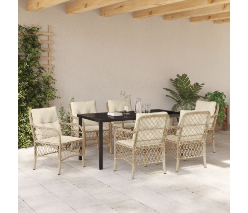 Juego de Comedor de Jardín de 7 Piezas con Cojines Beige Ratán Polímero