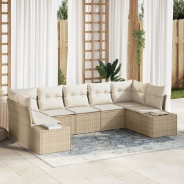 Conjunto de sofá de jardín  de 7 piezas con cojines Beige Polyratán