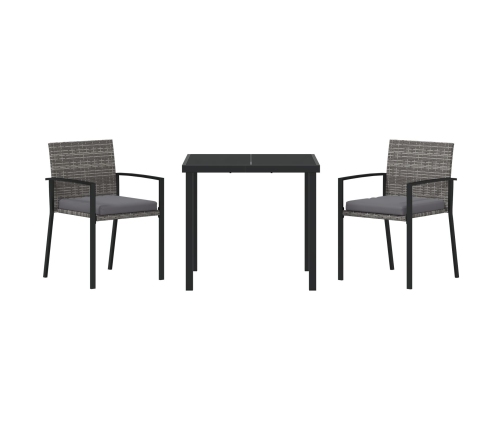Juego de Comedor de Jardín de 3 Piezas Gris Poliratán