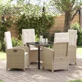 Juego de Comedor de Jardín de 5 Piezas con Cojines Beige Poliratán