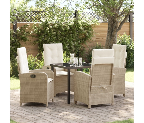 Juego de Comedor de Jardín de 5 Piezas con Cojines Beige Poliratán