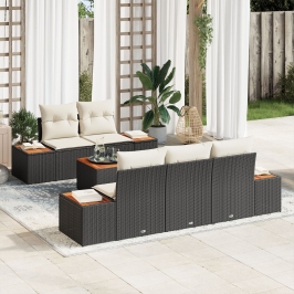 Conjunto de Sofá de Jardín de 6 Piezas con Cojines Negro Poliratán Acacia