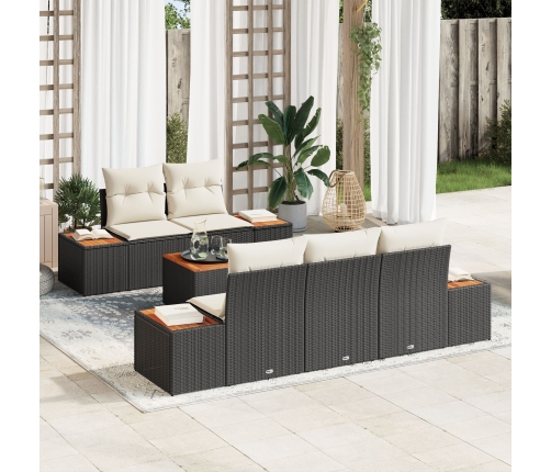Conjunto de Sofá de Jardín de 6 Piezas con Cojines Negro Poliratán Acacia