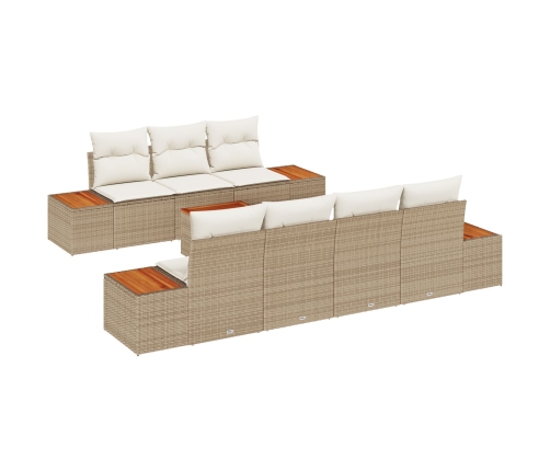 Juego de Sofá de Jardín de 8 Piezas con Cojines Beige Poliratán Acacia