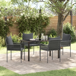 Juego de Comedor de Jardín  de 5 Piezas con Cojines Negro Poliratán