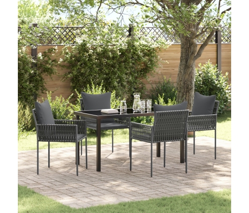 Juego de Comedor de Jardín  de 5 Piezas con Cojines Negro Poliratán