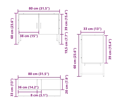 Armario de Lavabo de Baño  Roble Negro 80x33x60 cm Madera Contrachapada