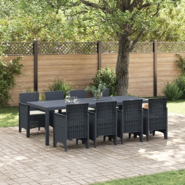 Conjunto de Comedor de Jardín de 9 Piezas con Cojines Ratán Polipropileno Antracita