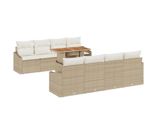 Set de Comedor de Jardín de 9 Piezas con Cojines Beige Rattan Acacia