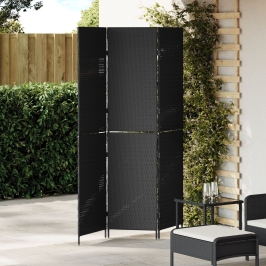 Biombo  de 3 paneles plegable negro 146x180 cm de poliratán