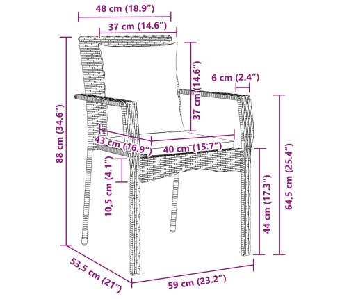 Juego de Comedor de Jardín  de 5 piezas con cojines Gris Polirratán