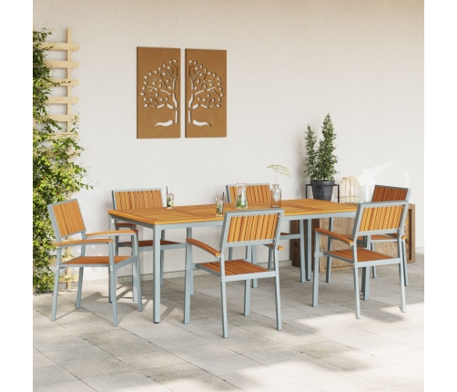 Conjunto de Comedor de Jardín  Set de 7 Gris y Madera Natural