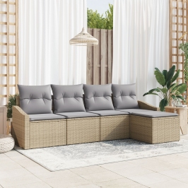 Sofá de Jardín Juego de 5 Beige, Gris Ratán, Poliéster