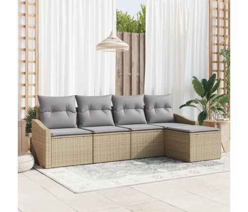 Sofá de Jardín Juego de 5 Beige, Gris Ratán, Poliéster