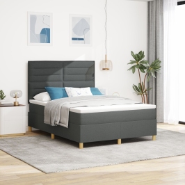 Cama con somier y colchón & LED Gris Oscuro 140x200 cm Tela