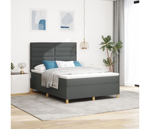 Cama con somier y colchón & LED Gris Oscuro 140x200 cm Tela