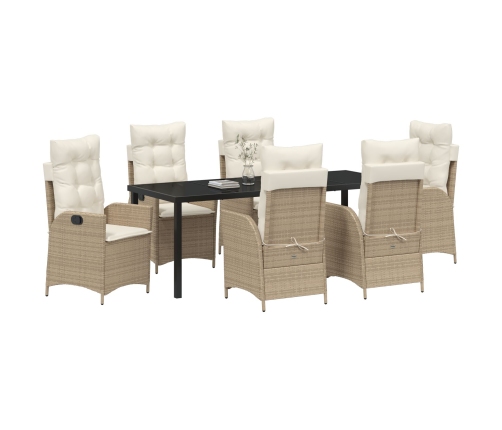 Juego de Comedor de Jardín de 7 Piezas con Cojines Beige Ratán Poli