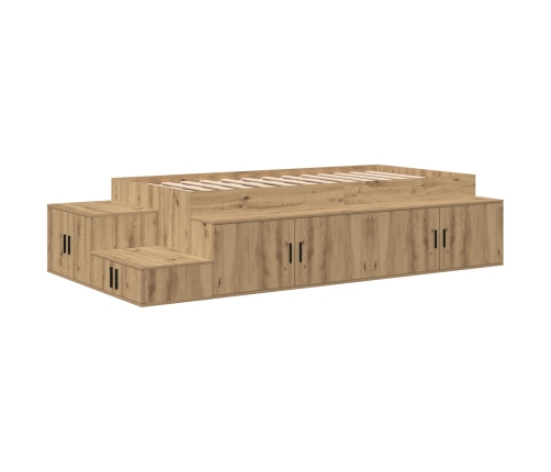 Cama de Almacenamiento Roble Artesanal Madera Elaborada 90 x 200 cm