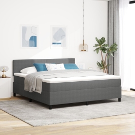 Cama con Box Spring  y Luz LED Gris Claro Super King de Tejido de Corduroy