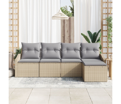 Sofá de Jardín Juego de 5 Beige, Gris Ratán, Poliéster