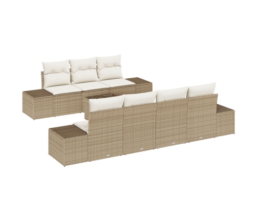 Juego de Sofá de Jardín de 8 Piezas con Cojines Beige Polirratán