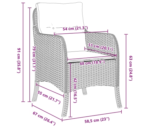 Conjunto de Comedor de Jardín  de 5 Piezas con Cojines Gris Poliratán