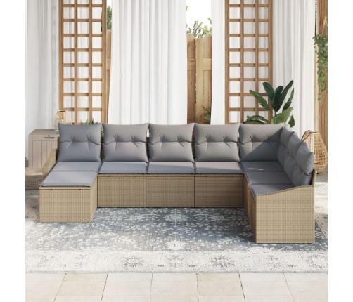 Conjunto de Comedor de Jardín de 8 Piezas con Cojines Beige de Ratán Polimérico