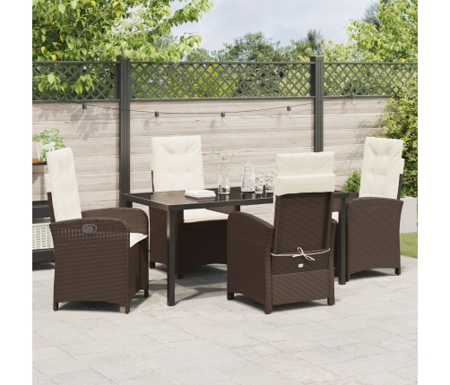 Conjunto de comedor de jardín de  de 5 piezas con cojines marrón de poliratán