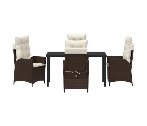 Set de Comedor para Jardín de 5 Piezas con Cojines Marrón PE Ratán
