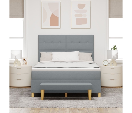 Cama con Base y Colchón y Banco Gris Claro 140x200 cm Tela