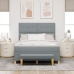 Cama con Base y Colchón y Banco Gris Claro 140x200 cm Tela