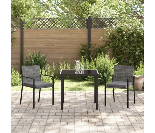 Juego de Comedor de Jardín de 3 Piezas Gris Poliratán