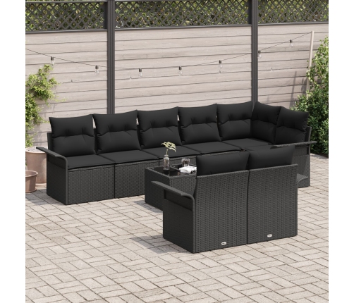 Set de Sofás de Jardín  de 9 Piezas con Cojines Beige Rattan Multifuncional