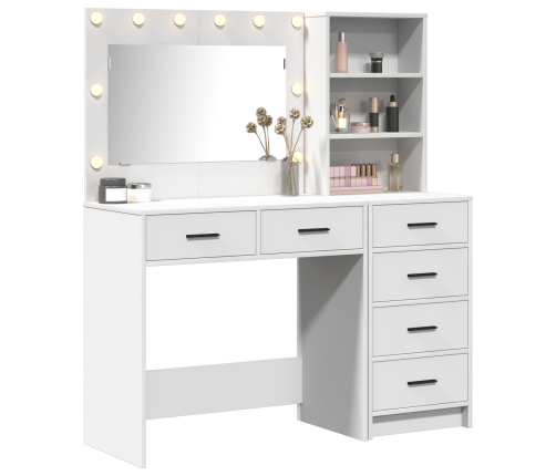 Conjunto de mesa de tocador de 2 piezas  con LED de madera blanca