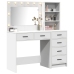 Conjunto de mesa de tocador de 2 piezas  con LED de madera blanca