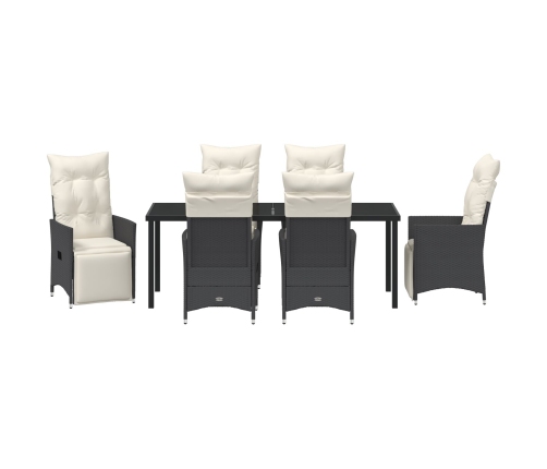 Set de Comedor de Jardín de 7 Piezas con Cojines Poliratán Negro